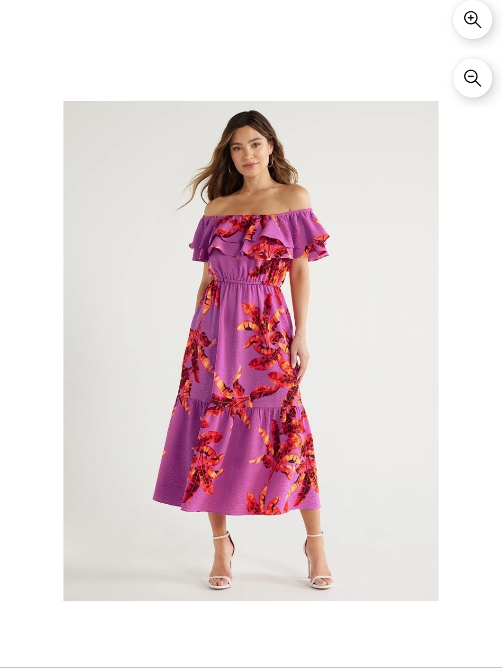 Purple Tropical Ruffle Midi Dress